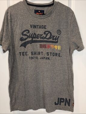 Superdry Vintage Logo Graphic Tee Shirt Gray Tokyo Japan JPN Men’s XL